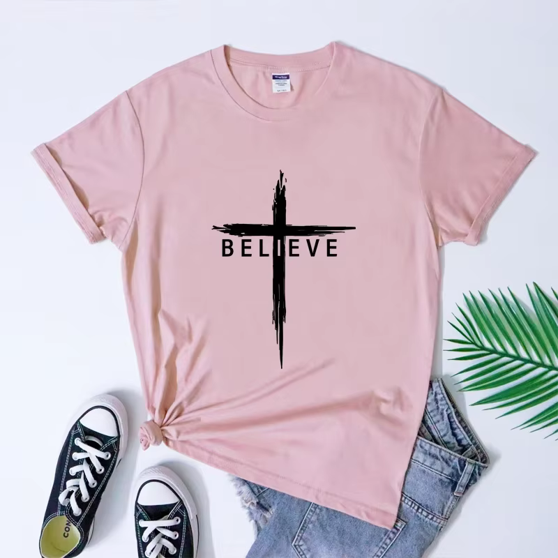 T-shirt Croix Chrétienne Unisexe avec Citations Bibliques Jésus-Christ Femme Religieux Inspirant Foi