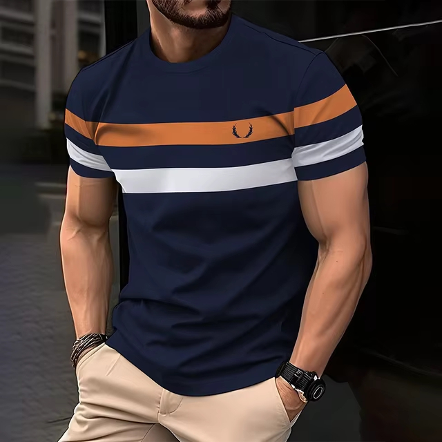 T-shirt simple et décontracté à rayures pour hommes, vêtements d'été à manches courtes, vêtements am