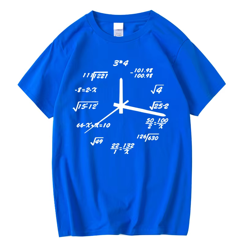 T-shirt homme 100% coton décontracté drôle horloge mathématique imprimer été ample col rond T-shirt
