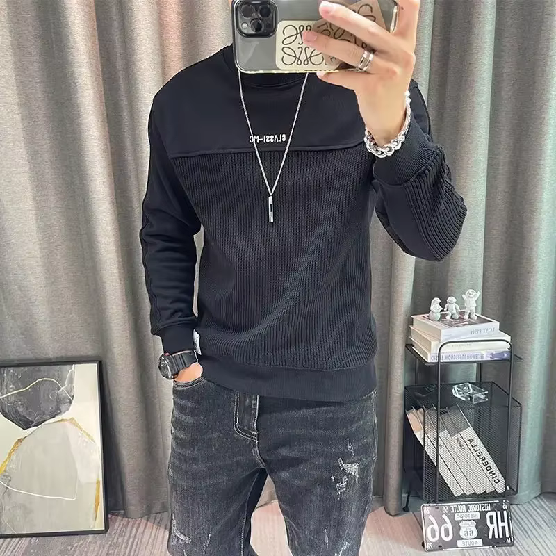 T-shirt à col rond et manches longues pour hommes, vêtements de haute marque, t-shirts élastiques po