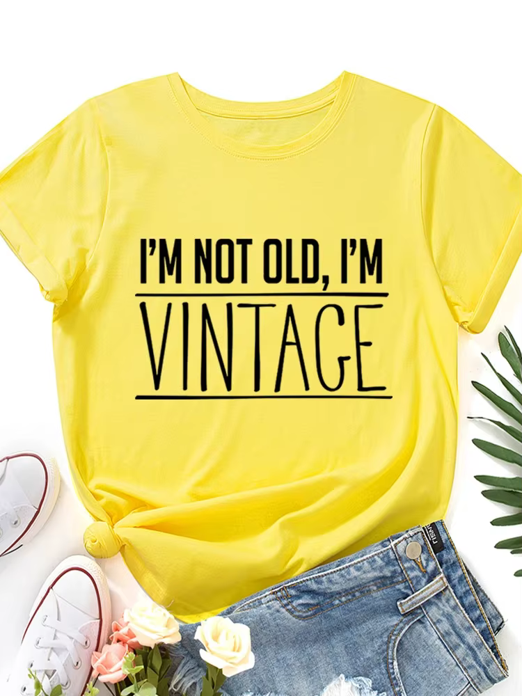 T-shirt manches courtes col rond femme, vintage, imprimé, je ne suis pas vieux, je suis