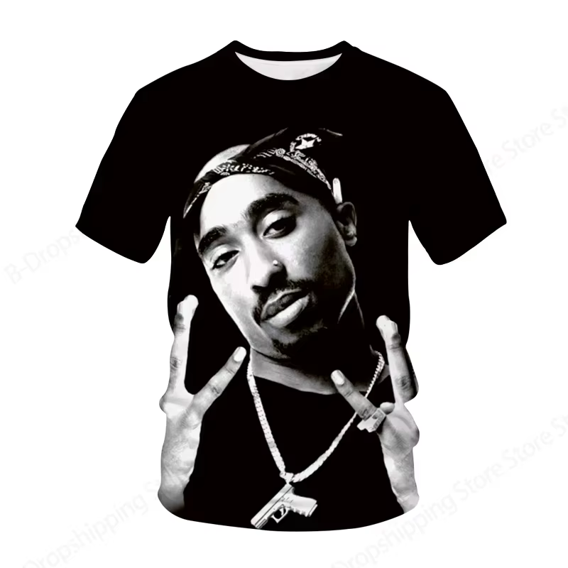 Nouveaux hommes femmes rappeur Tupac T-shirt 3d 2pac impression T-shirt hommes mode été décontracté 