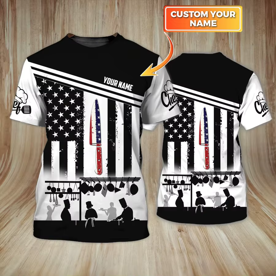 T-shirt homme décontracté, estival et personnalisé, avec nom d'artiste culinaire imprimé en 3D, cade