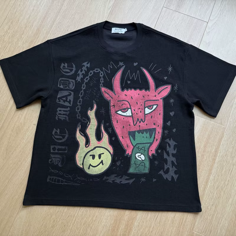 T-shirt décontracté à manches courtes imprimé dessin animé gaufré, respirant et à séchage rapide, po