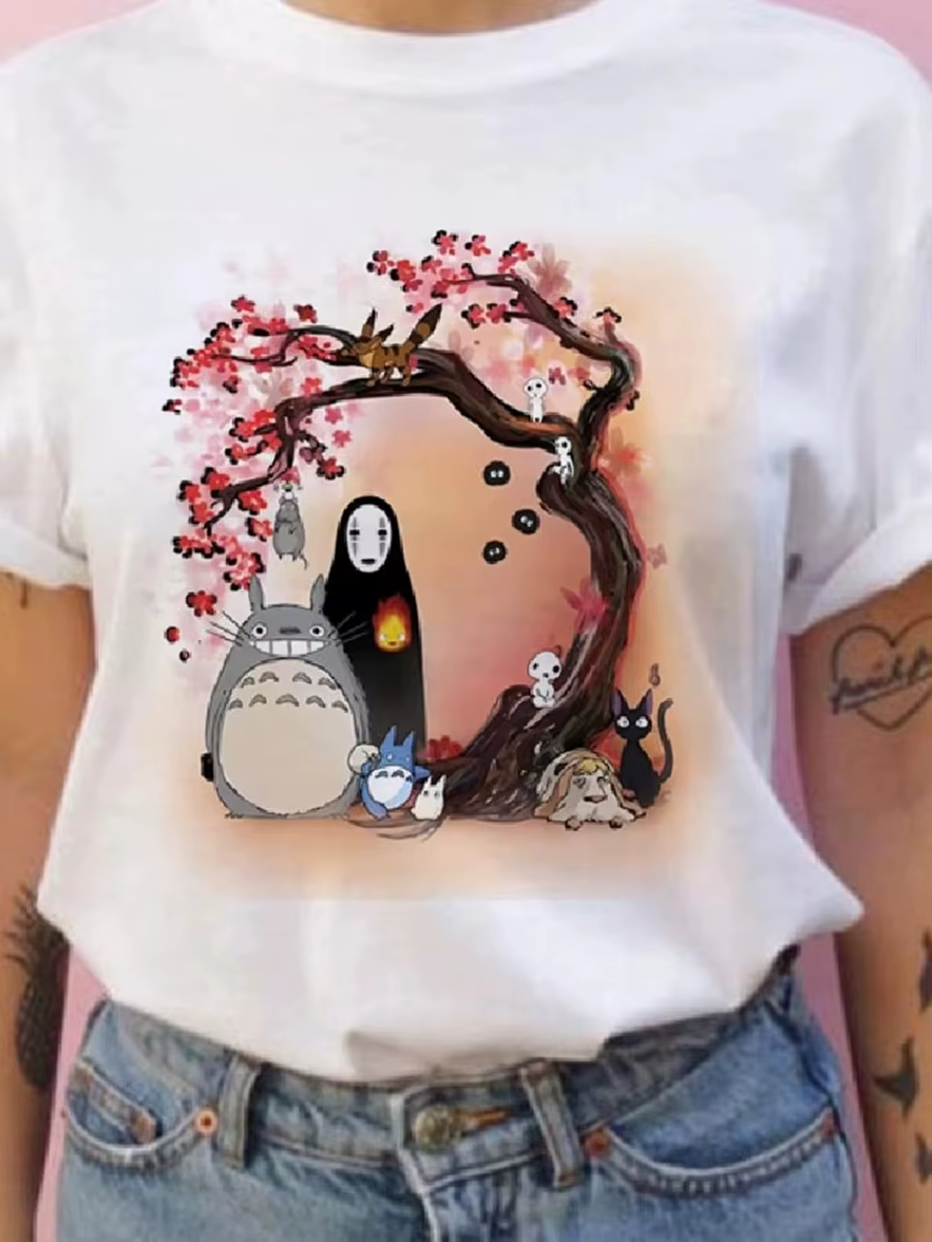 T-shirt décontracté à manches courtes et col rond pour hommes et femmes, série d'anime Hayao Miyazak