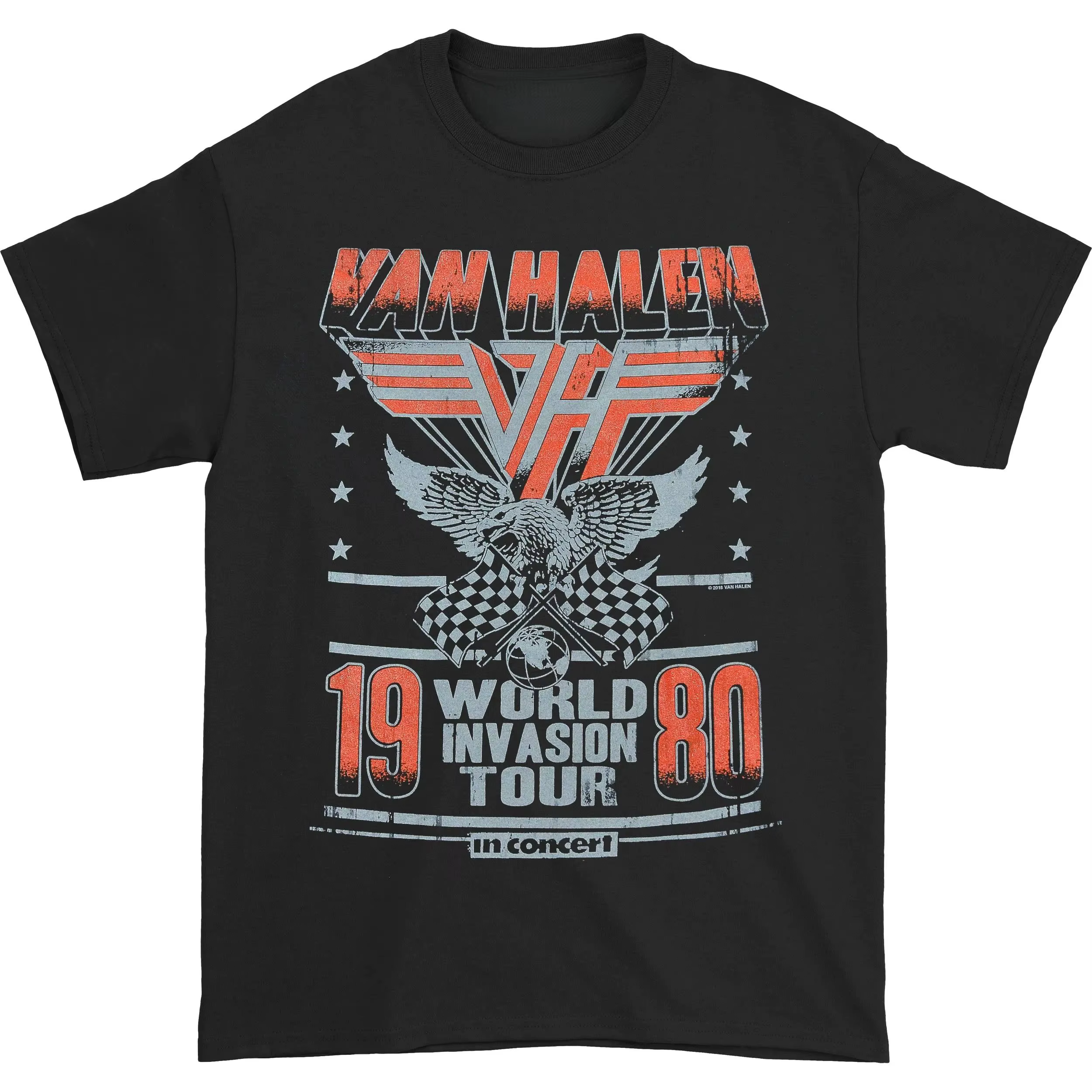 T-shirt vintage imprimé groupe Van Halen style rock punk, col rond, manches courtes, Y2K, coupe over