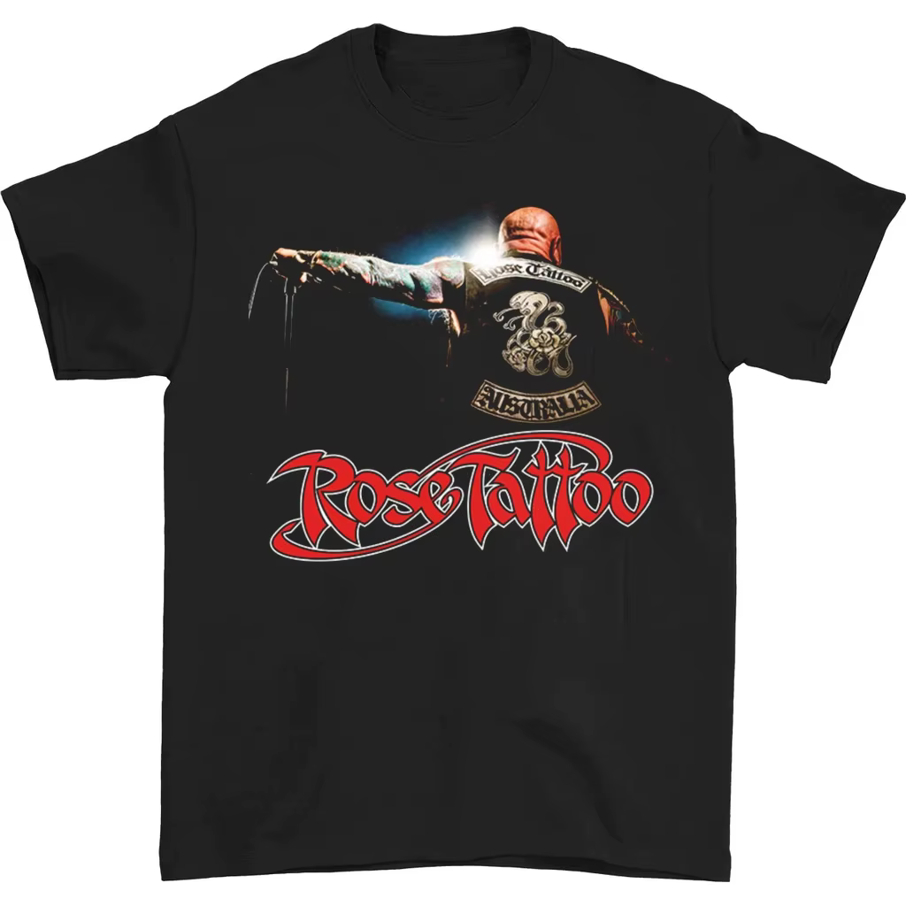 T-shirt Rose Tattoo Rock Monster, noir à manches courtes, en pur coton, t-shirt streetwear pour coup