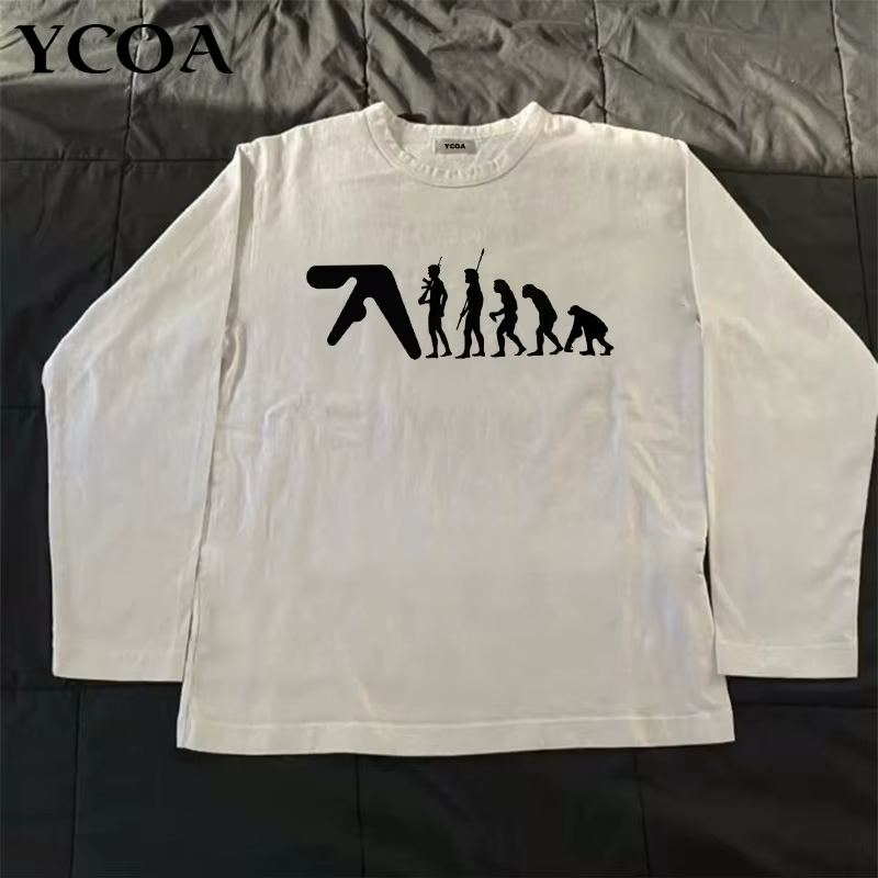 Aphex Twin T-Shirt homme coton automne graphique surdimensionné esthétique mode coréenne à manches l