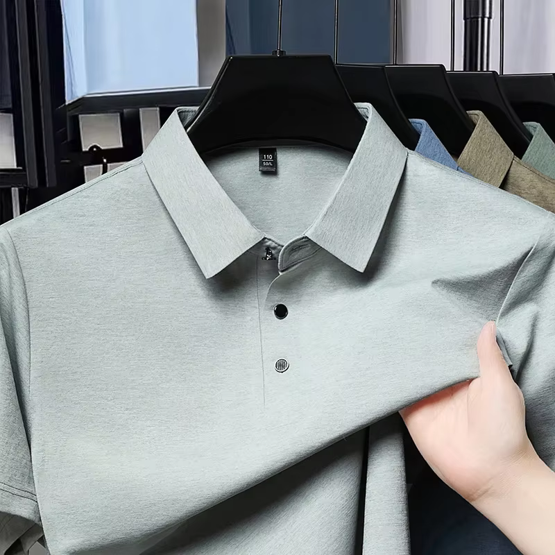 Polo à manches courtes pour hommes, couleur unie, tissu respirant, col à revers, pour les affaires e