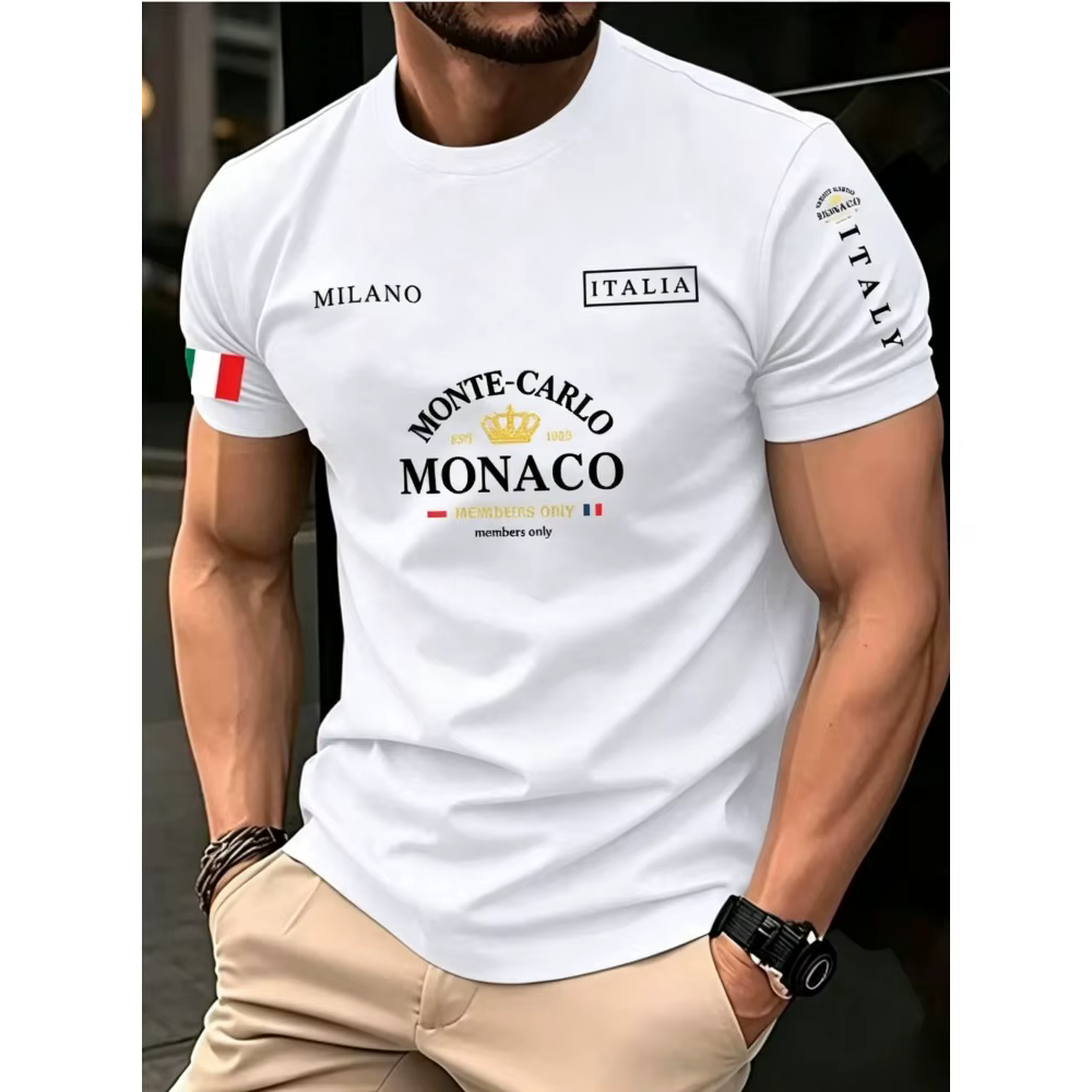Nouveau T-shirt unisexe 2026 à col rond en pur coton, imprimé drapeau de Monaco, coupe ample décontr