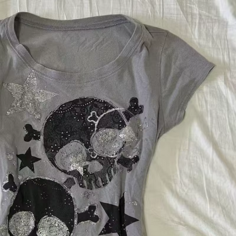 Américain rétro Hottie T-shirt rue sous-culture crâne impression t-shirts Punk gothique T-shirt femm