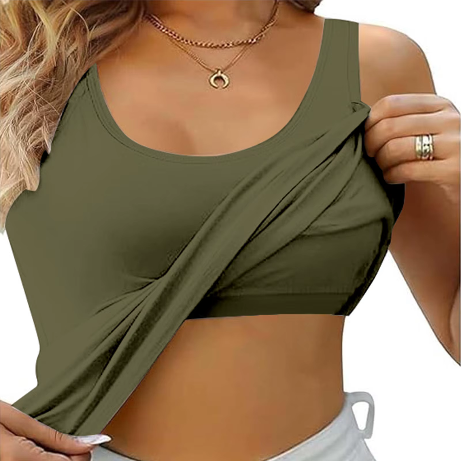 Camisole en fibre à col rond pour femme, soutien-gorge intégré, précieux, solide, grande taille, doc