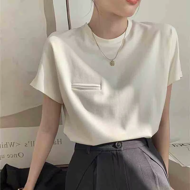T-shirt d'été à manches courtes pour femmes, Style coréen, Simple, mode Pure, bureau, loisirs doux t