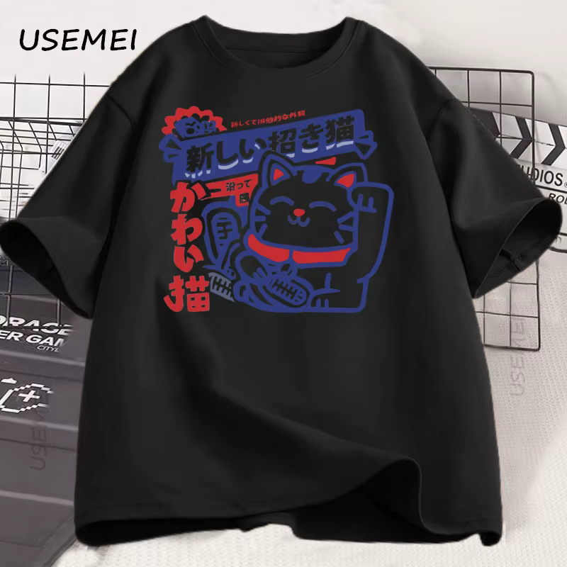 Kawaii Anime chat imprimé T-Shirt Style japonais coton T-Shirt doux respirant col rond manches court