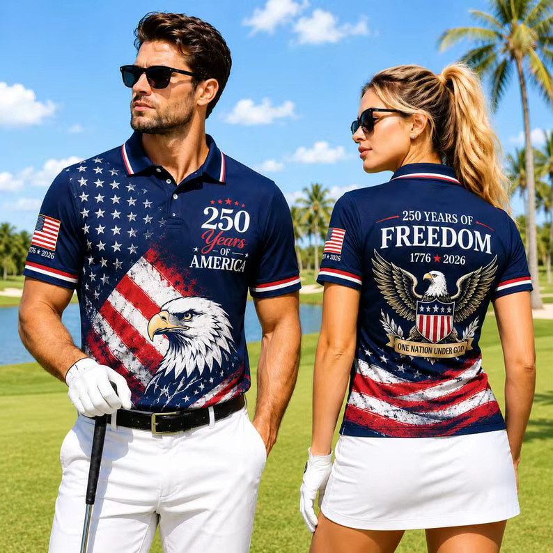 Polo pour Homme 2026 Tendance Motif Drapeau USA Impression 3D Manches Courtes T-shirt Vente Chaude S