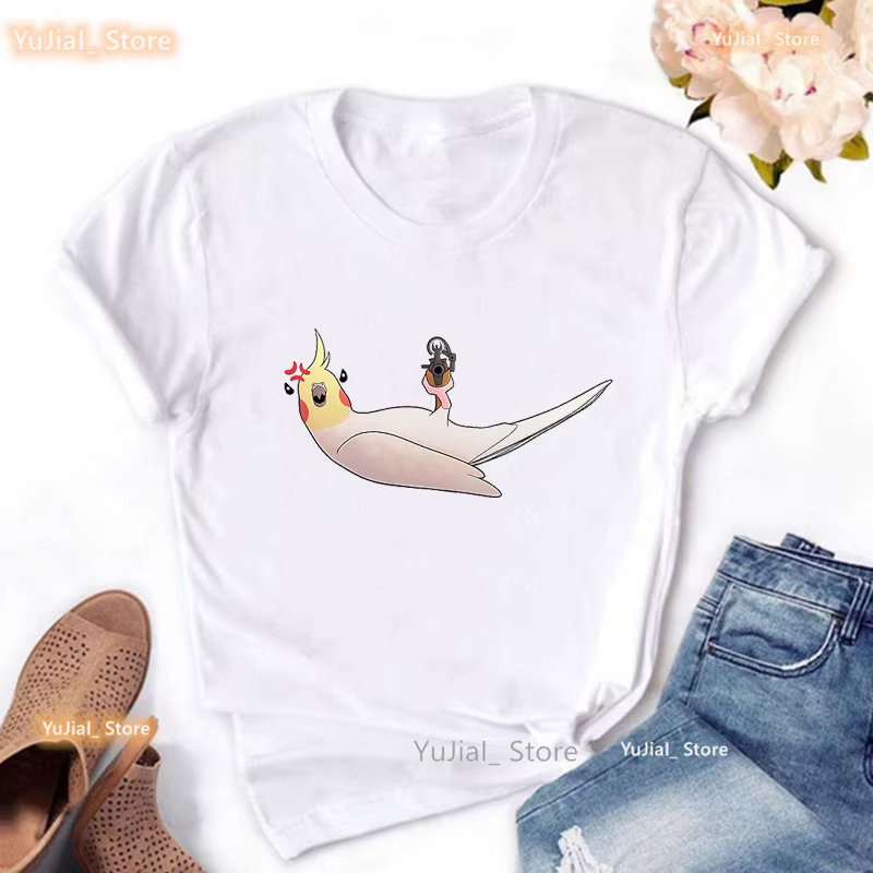 Kawaii vêtements drôle T-Shirt filles calopsitte perroquet T-Shirt femmes vêtements Harajuku chemise