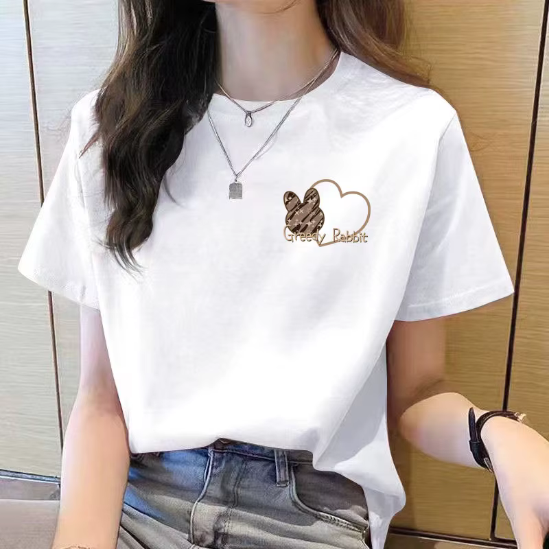 T-shirt à manches courtes pour femmes, col rond, mode coréenne, dessin animé, nouveau