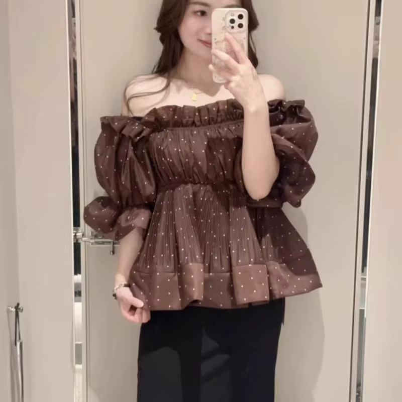 Chemisiers à volants et col slash, blouses femme à épaules dénudées et manches bouffantes, style jap