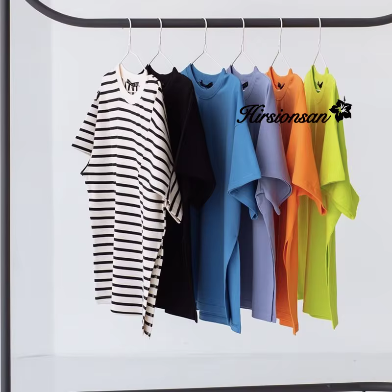 Hirsionsan – t-shirt oversize 100% coton pour femme, ample, rayé, fendu, décontracté, basique, été,