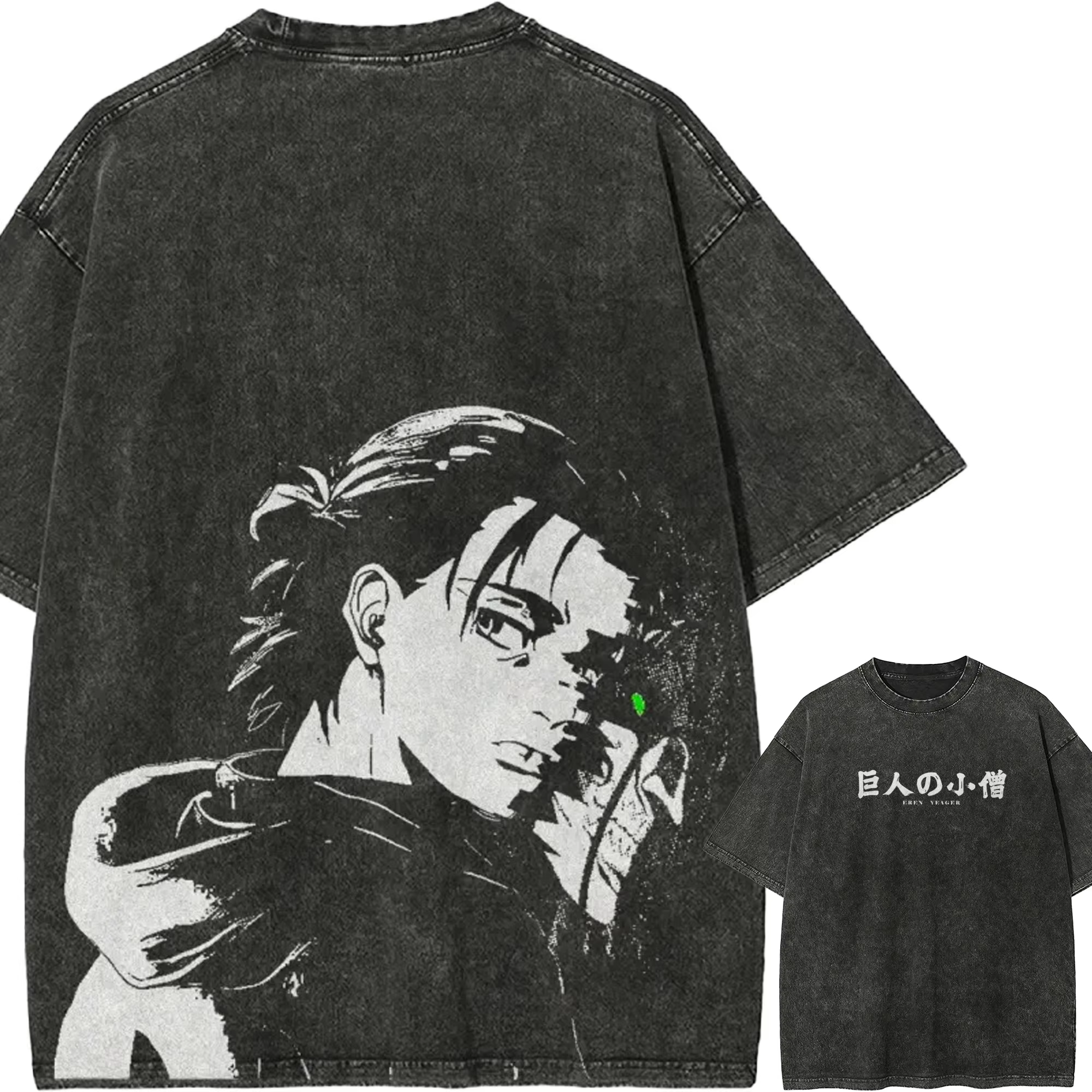 T-shirt Eren Yeager L'Attaque des Titans 2026 pour Homme, Effet Délavé, Motif Eren et les Titans, St