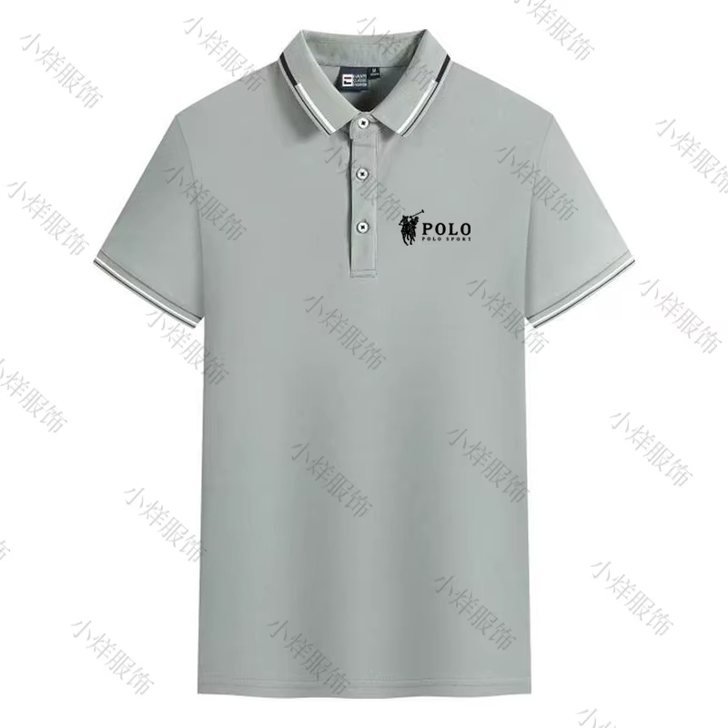 Polo pour homme à col rayé, logo cheval classique, manches courtes, décontracté, respirant, noir, po