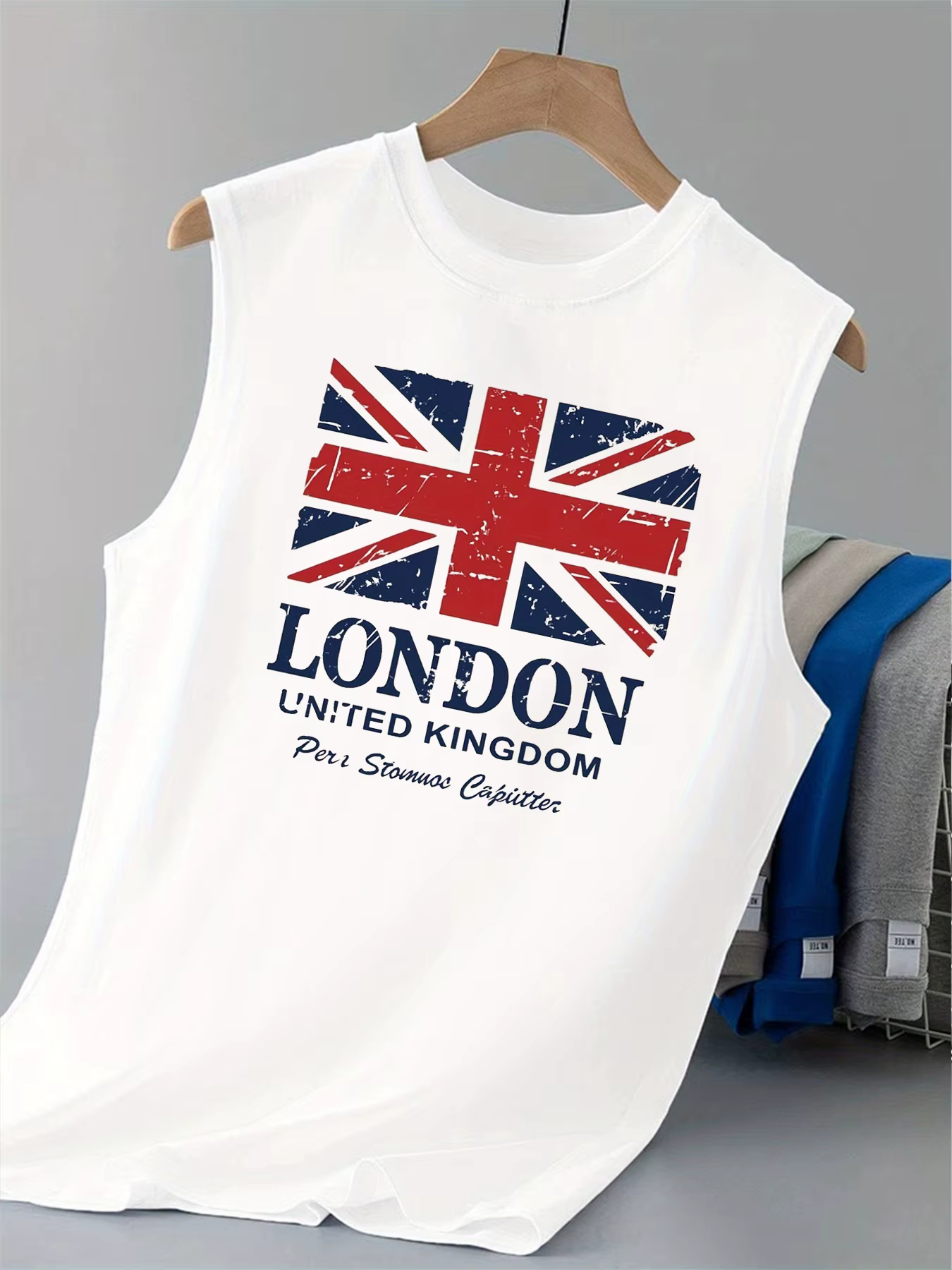 Débardeur pour homme 100% coton pour l'été, imprimé British London, respirant, coupe ample, col rond