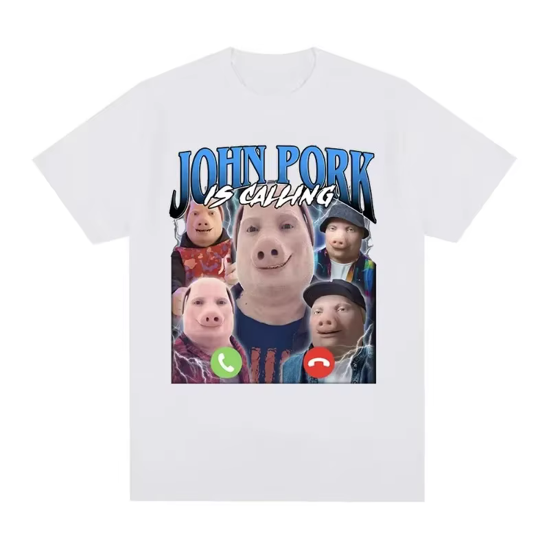 T-shirt humoristique avec motif 'John Pork Is Calling', humoristique, tendance, hip-hop, à manches c