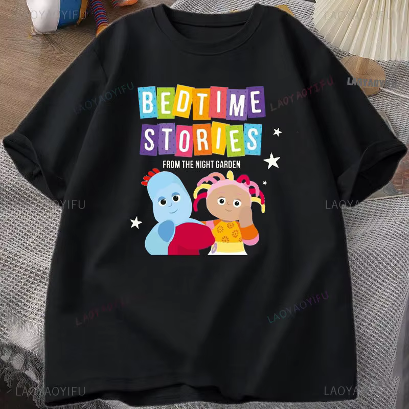 T-shirt à col rond Makka Pakka pour filles, pur coton, vêtements de base, dessin animé de jardin de