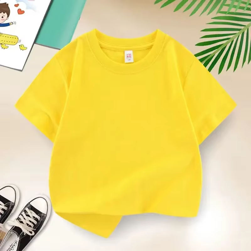 T-shirt pour enfants, haut d'été en coton, t-shirt uni pour garçons et filles, col rond, manches cou