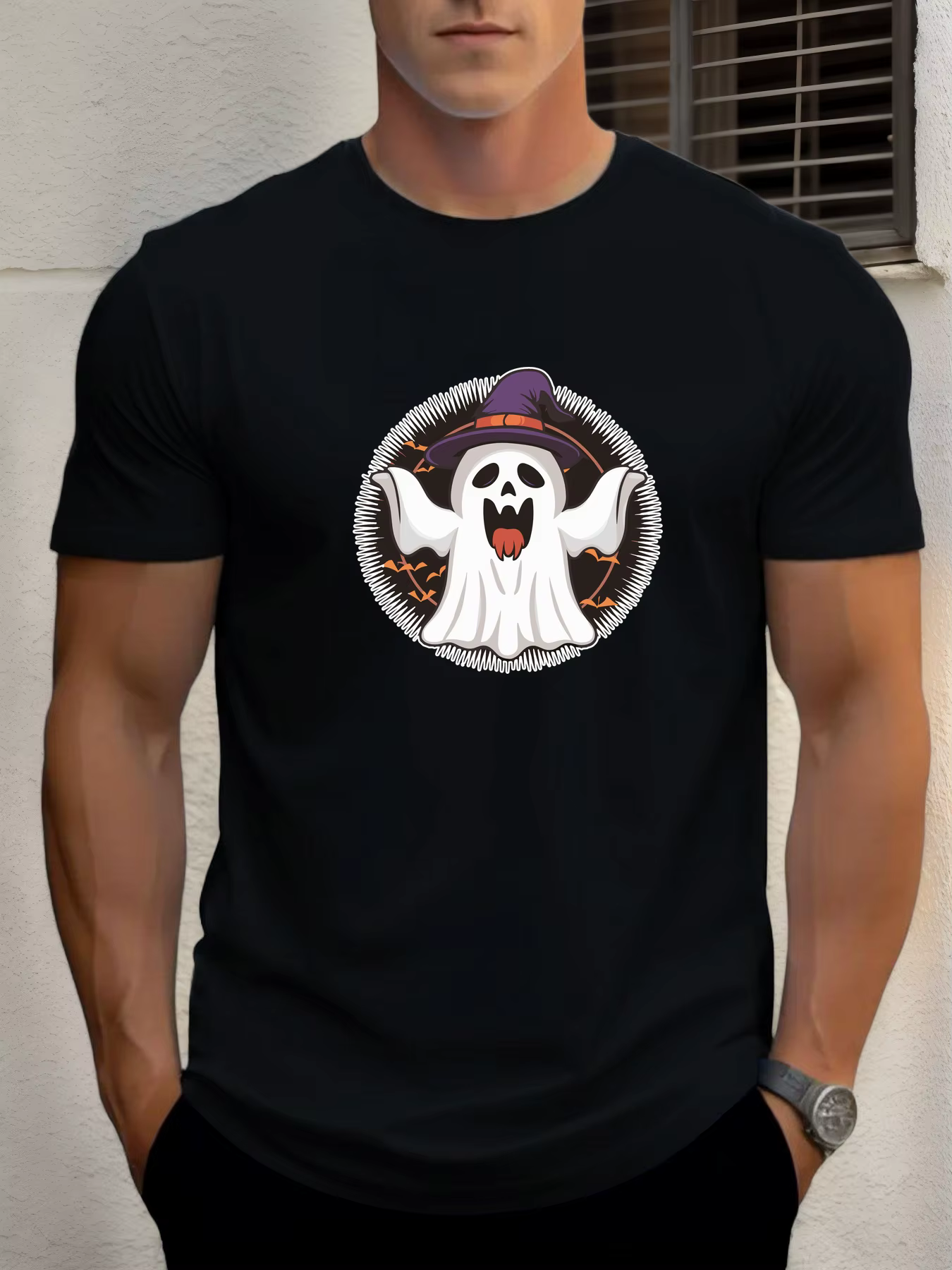 T-shirt pour hommes fantôme 100 % coton imprimé graphique été col rond t-shirt décontracté respirant