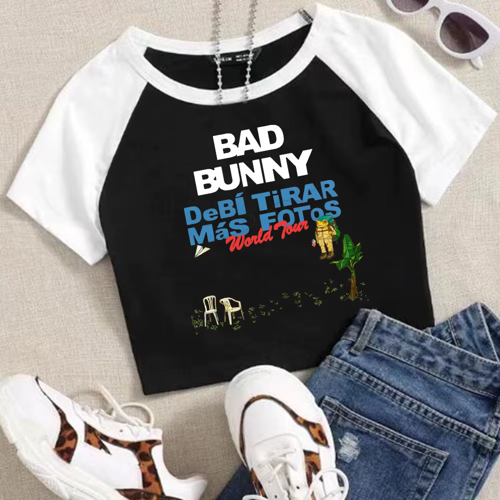 Bad Bunny Tour 2025-2026 hauts courts T-Shirt filles mode femmes col rond manches courtes Fans cadea