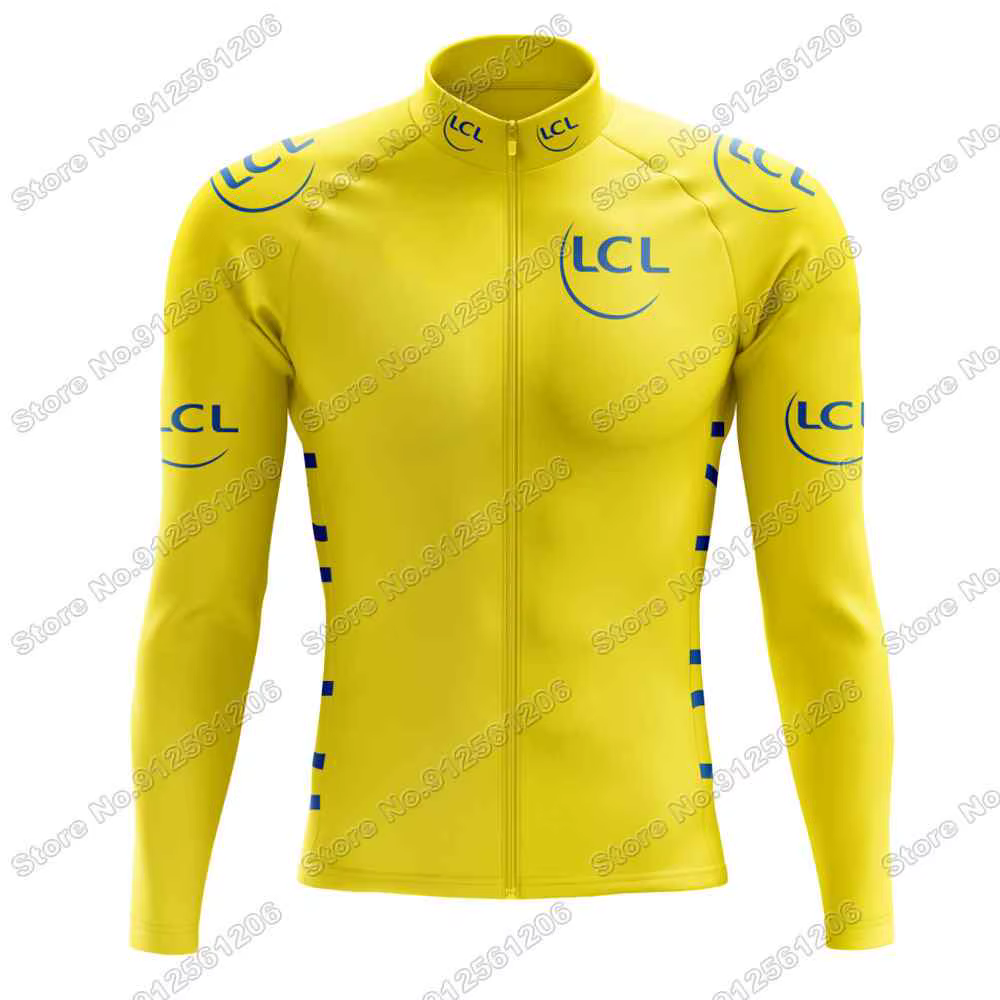 Maillot de cyclisme manches longues France Tour 2026,Vêtements de cyclisme Jaune vert rouge à pois b