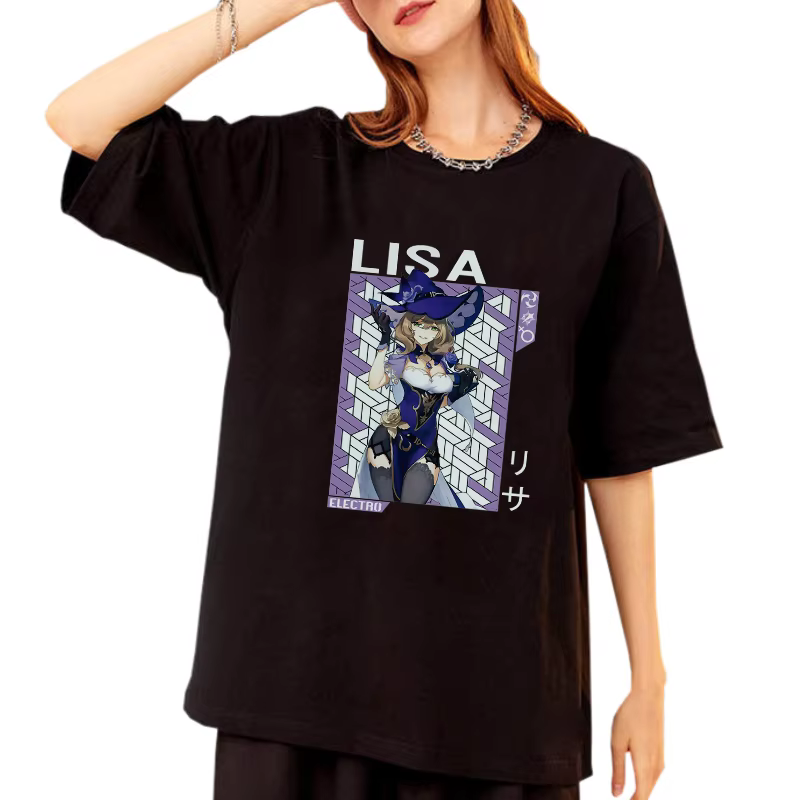 Genshin – t-shirt à manches courtes pour hommes et femmes, 100% coton, de haute qualité, Lisa, barbi