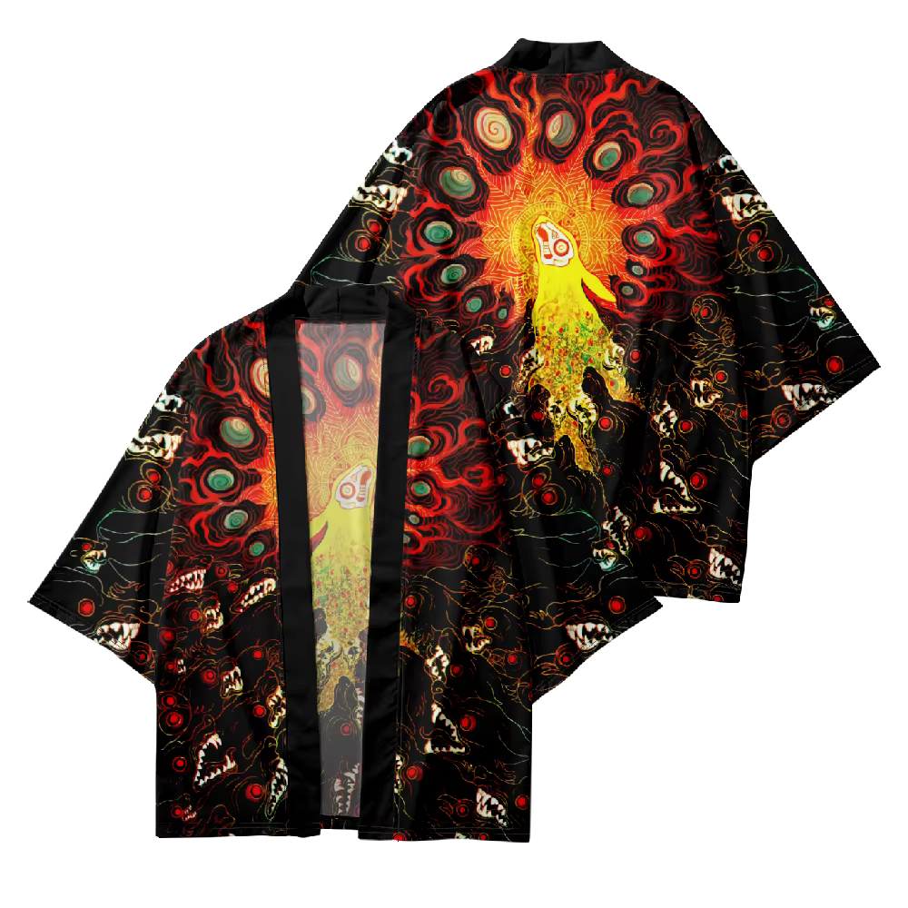 Nouvelle tendance mode hommes décontracté Kimono démon oeil impression hommes traditionnel Kimono qu