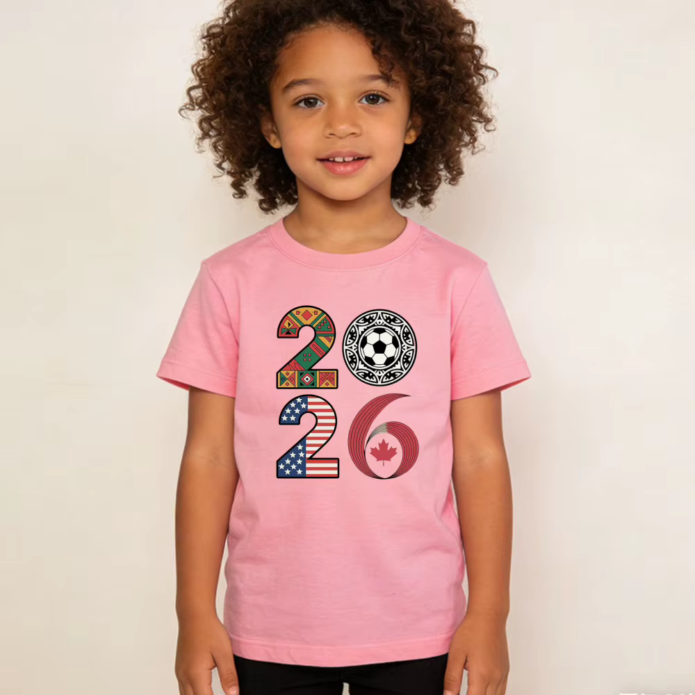 T-shirt graphique style football vintage international pour enfants, en coton à manches courtes, pou