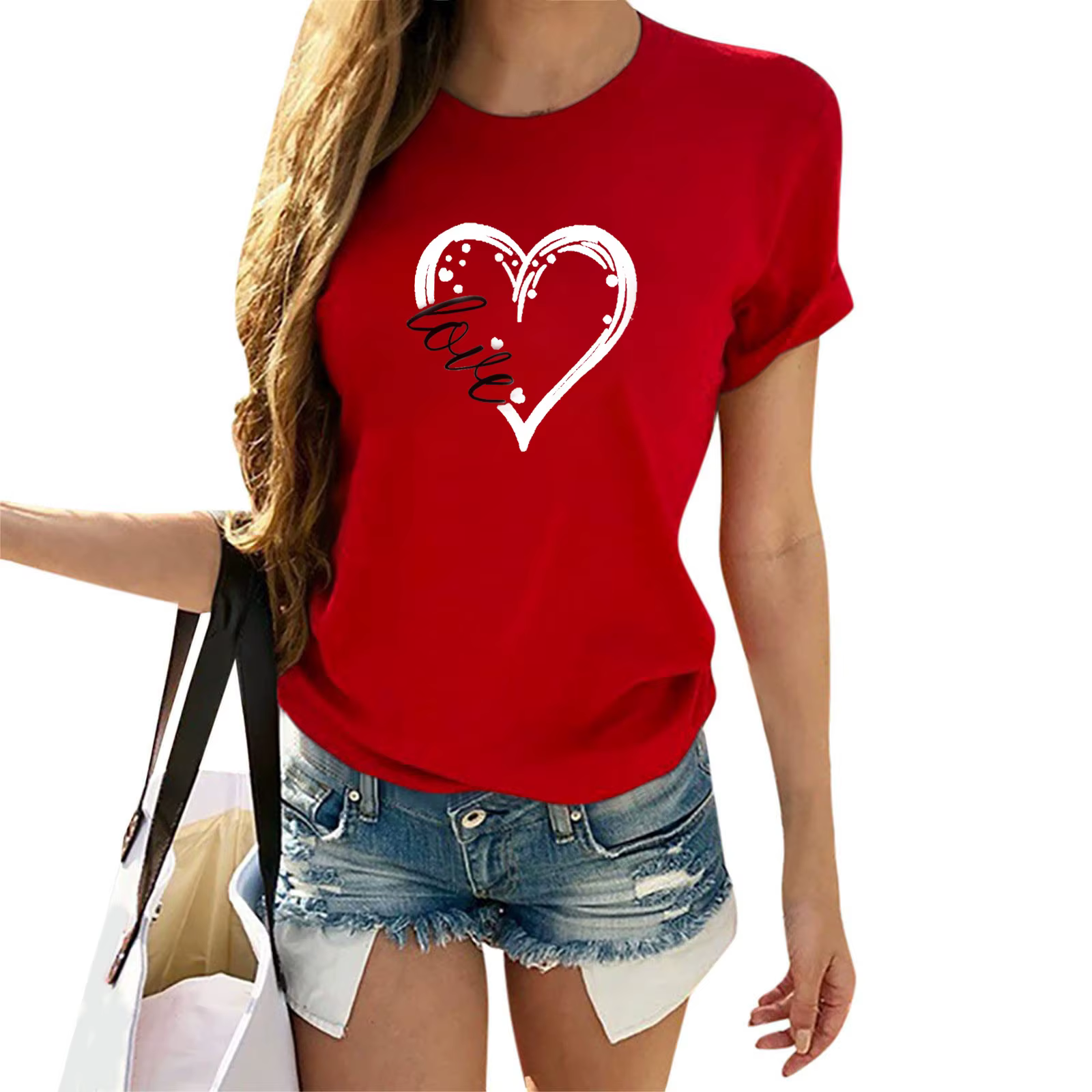 Amour coeur imprimé Couple t-shirt à manches courtes col rond lâche amoureux t-shirt femmes hommes t