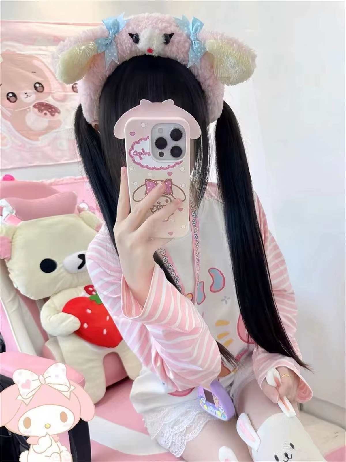 Kawaii dessin animé T-shirt Hip Hop rose T-shirt petit ami corée T-shirt à manches longues ample ray