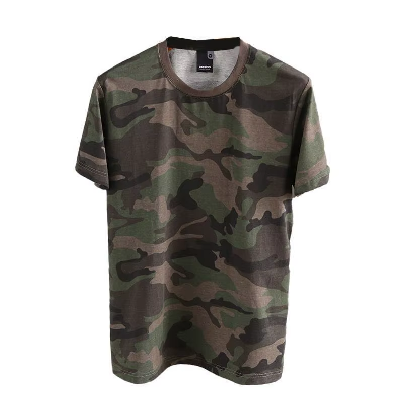 T-shirt décontracté à manches courtes coupe ample camouflage col rond imprimé en polyester fin pour