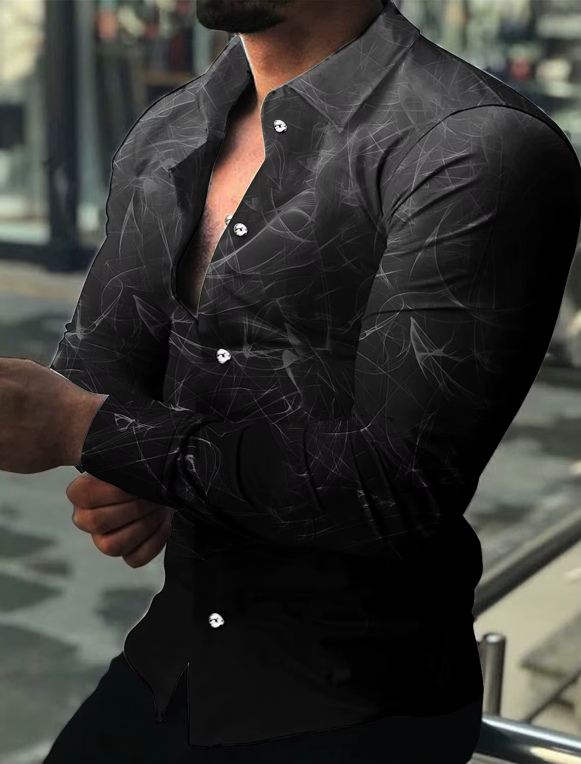 Chemise graphique à manches longues pour hommes, nickel é géométrique, impression 3D colorée, bouton