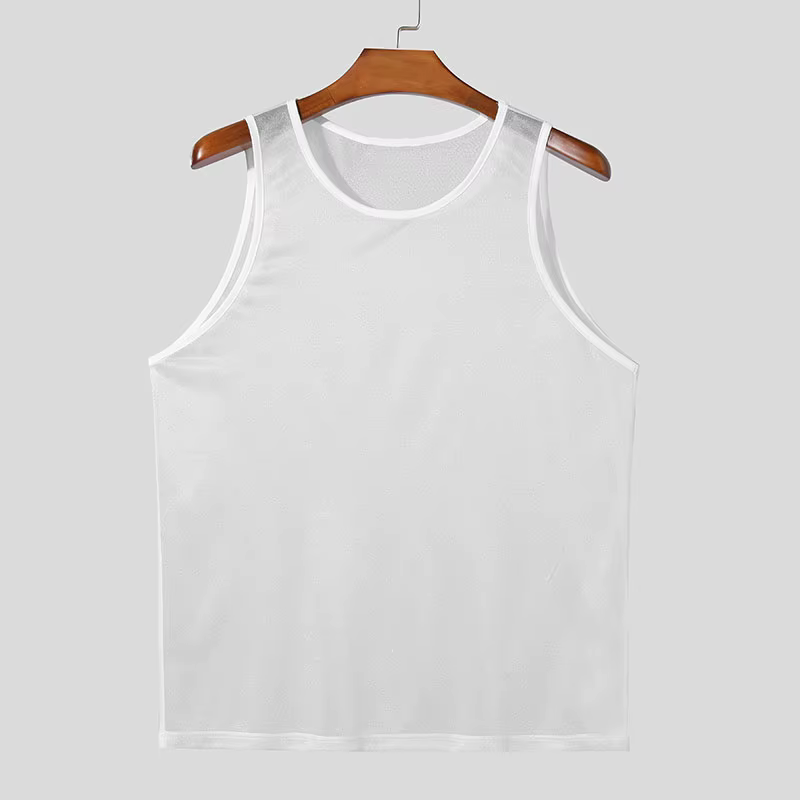 Débardeur transparent en tricot de luxe pour hommes, col rond, sans manches, maille, Sexy, couleur u