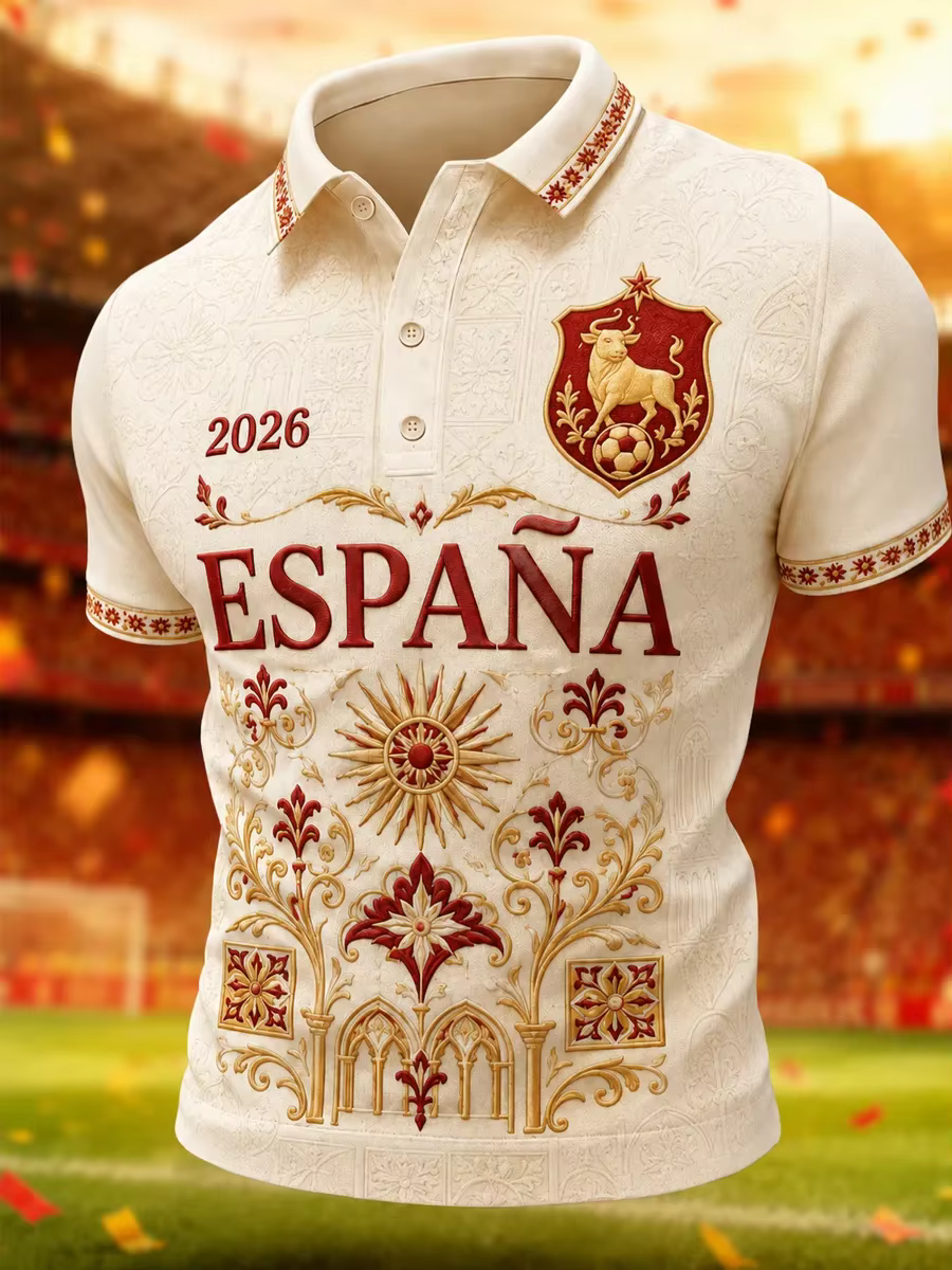 Polo de football espagnol édition 2026 avec impression 3D - Confortable et respirant - Convient aux 