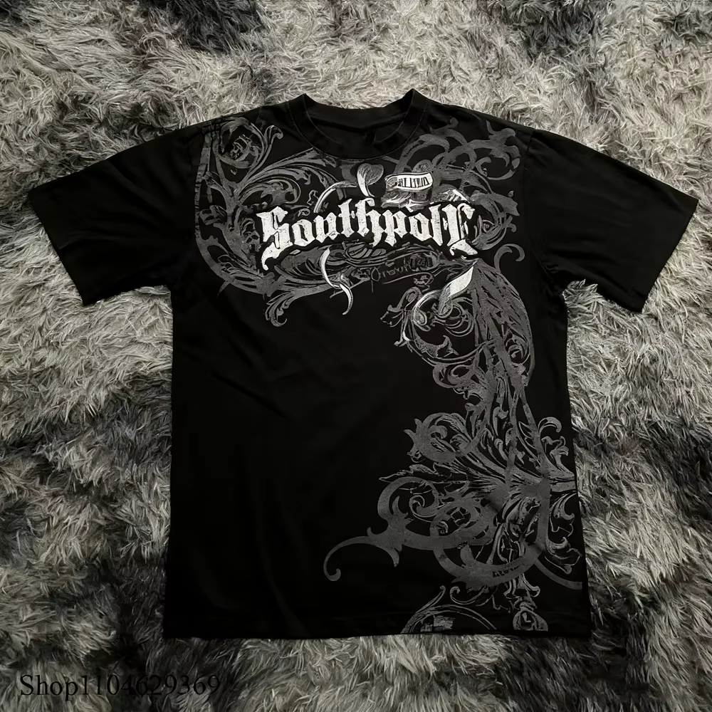 Classique Y2K Style gothique T-shirt imprimé surdimensionné T-shirt haute rue chemises gothique col