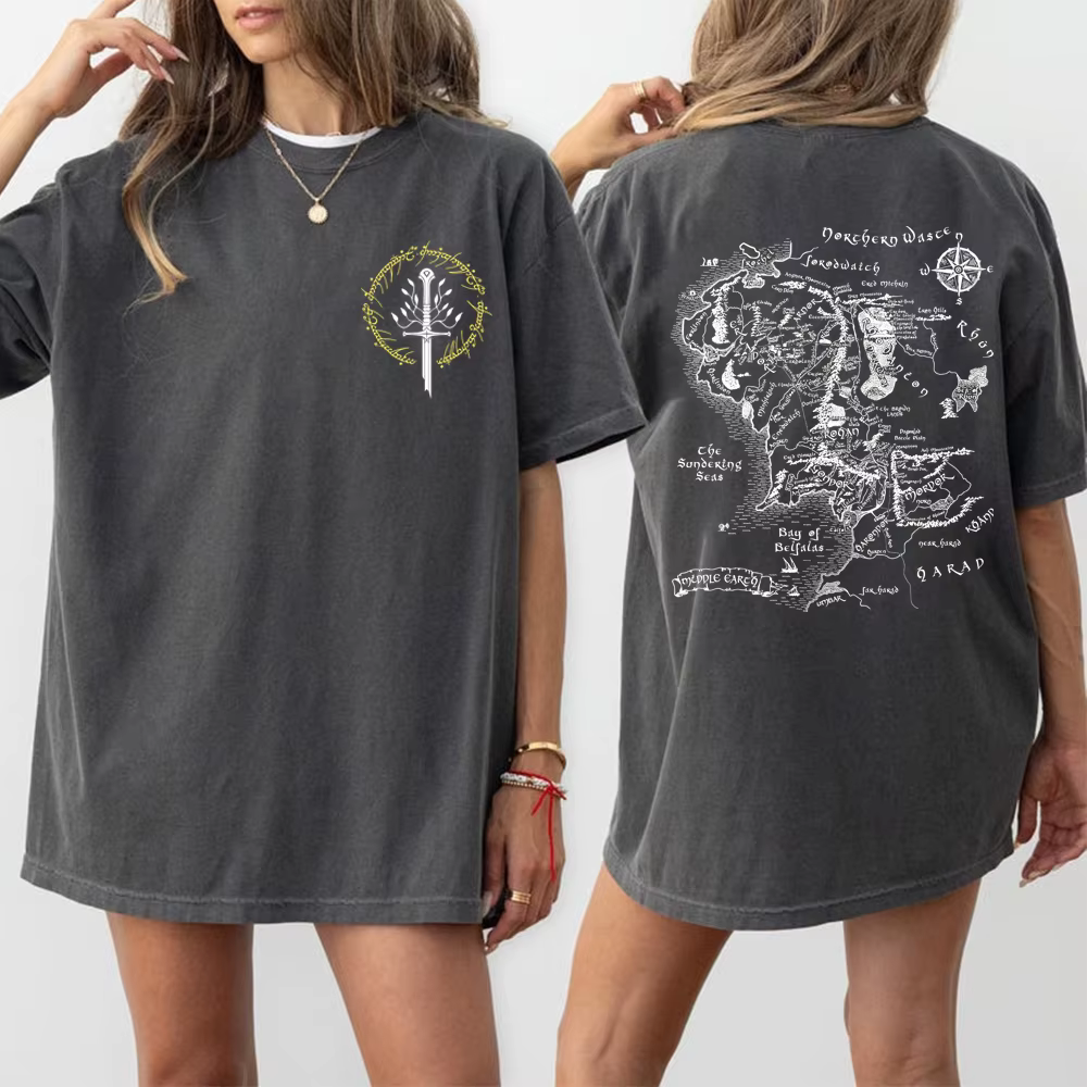 T-shirt pour femme Le Seigneur des Anneaux, Terre du Milieu, cadeau pour les passionnés de livres fa
