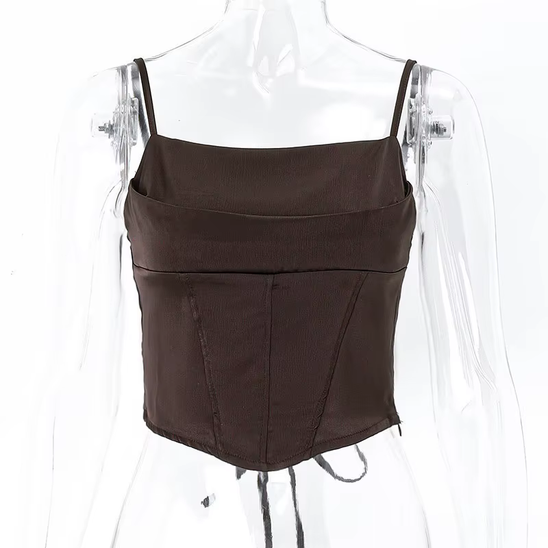 Haut Moulant à Bretelles Spaghetti pour Femme, Vêtement Sexy, Dos aux, Crop, Élégant, à Lacets, Stre