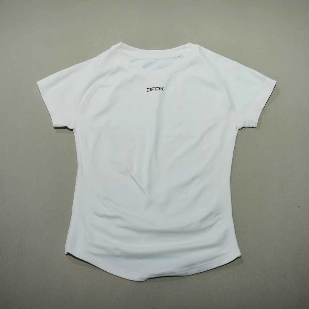 DFDK T-shirt élastique à manches courtes pour femme, haut décontracté doux et respirant pour la gym,