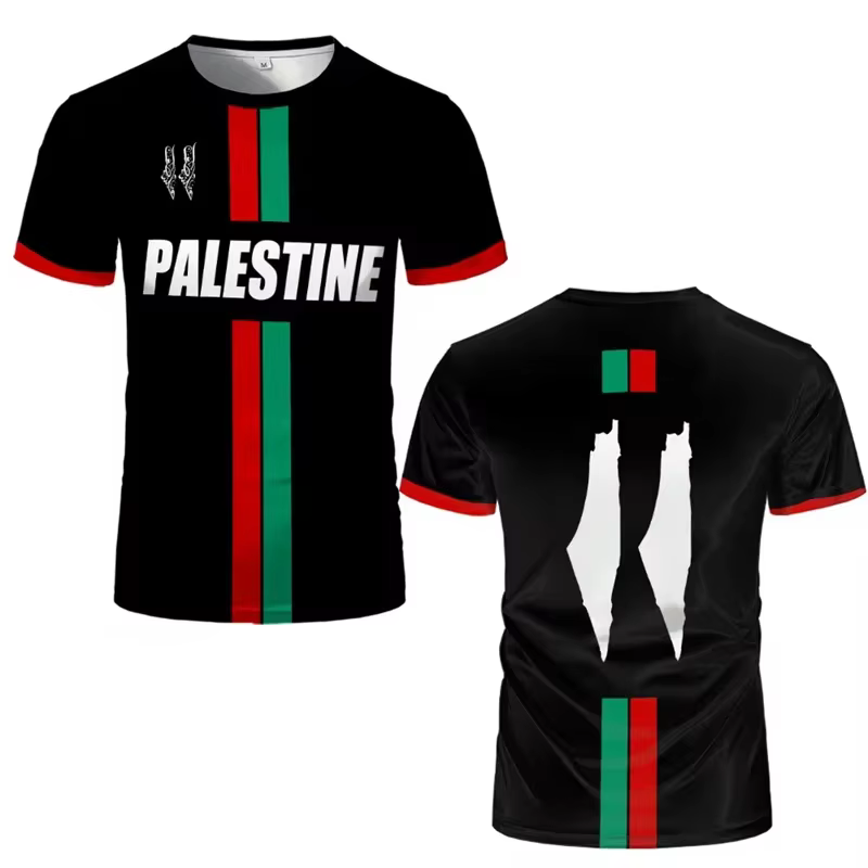 T-shirts de football Palestine pour la famille – Mode estivale, manches courtes, drapeau palestinien