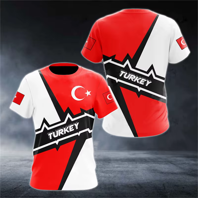 T-shirt d'été pour homme à thème drapeau turc, tendance, 3D, adapté aux sports de plein air, à l'ent
