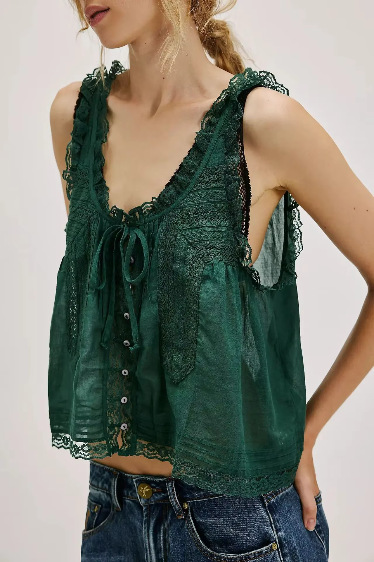 Fibrprecious-Chemisiers d'été en dentelle épissée pour femmes, vêtements de plage Boho, chemises déc