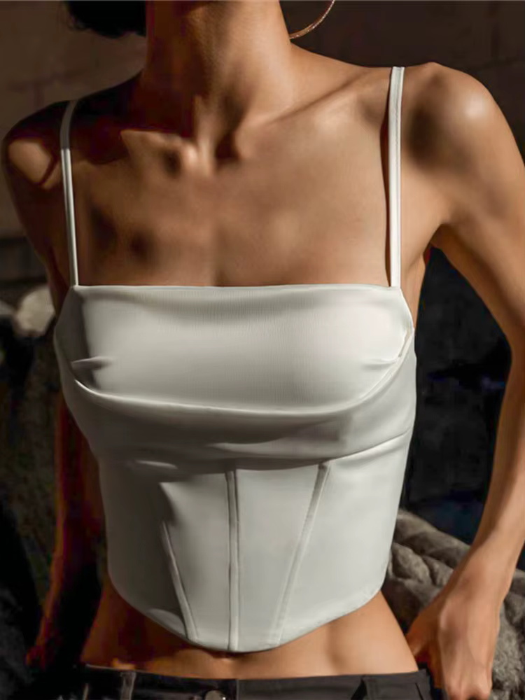 Haut Moulant à Bretelles Spaghetti pour Femme, Vêtement Sexy, Dos aux, Crop, Élégant, à Lacets, Stre