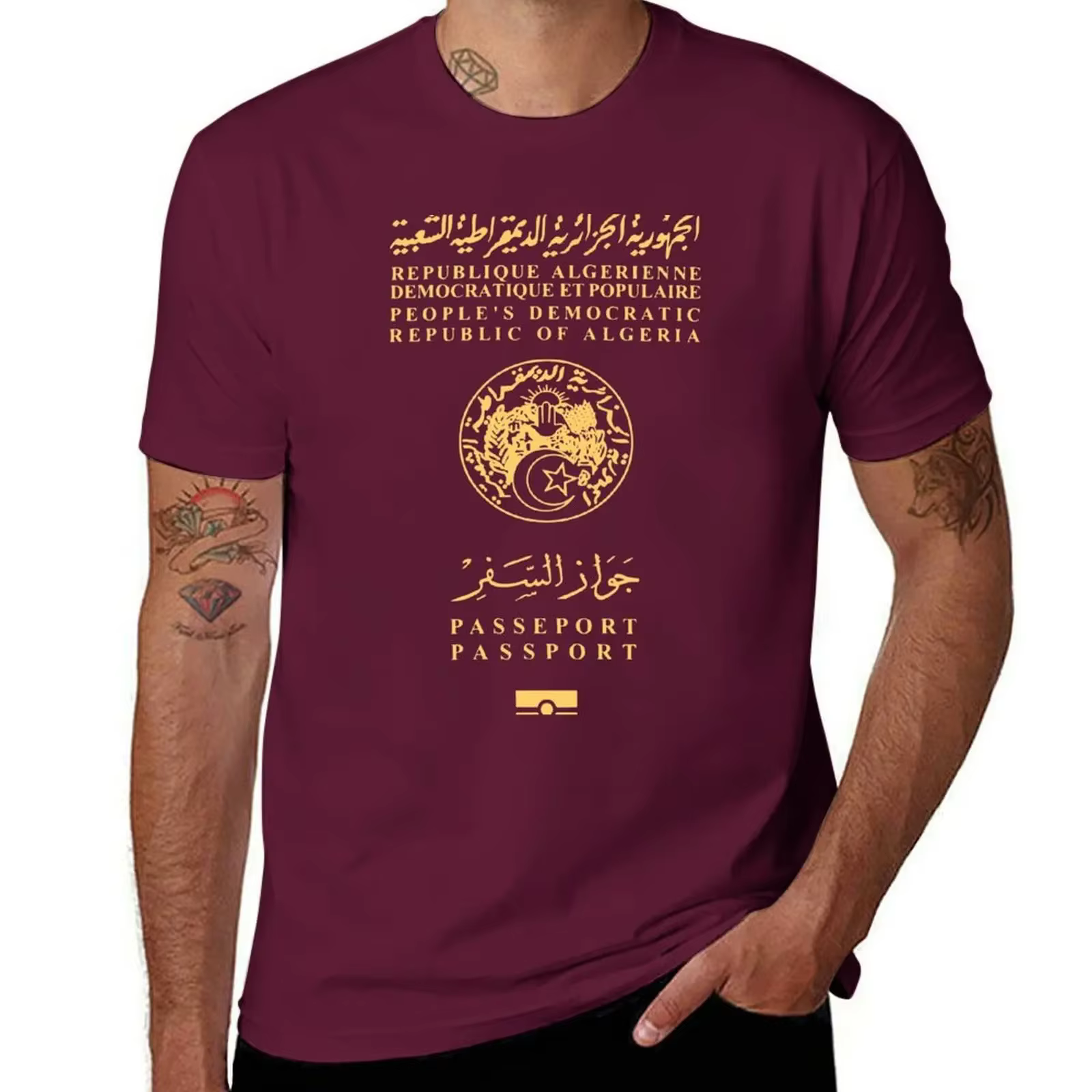 T-Shirt passeport algérien algérien t-shirts vêtements hippie vêtements pour hommes